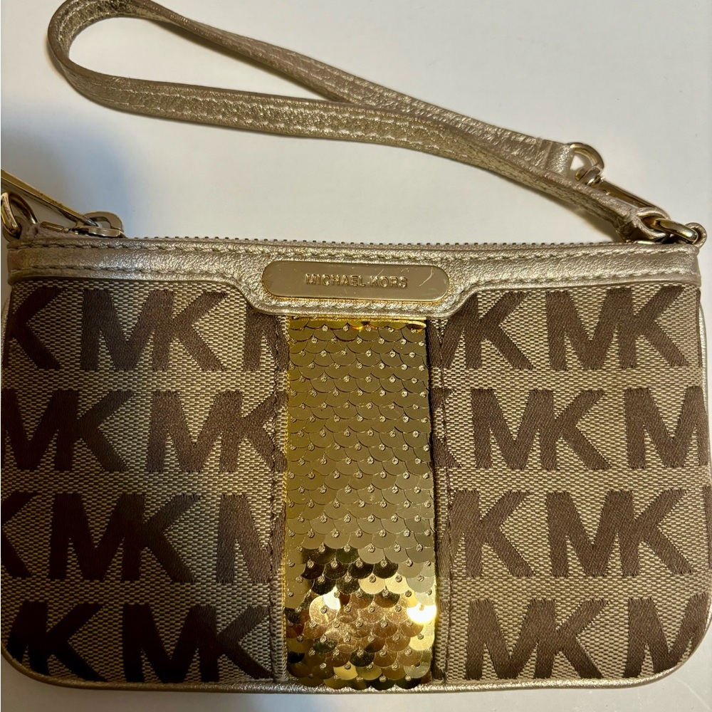 Michael Kors Gold and Tan Wristlet